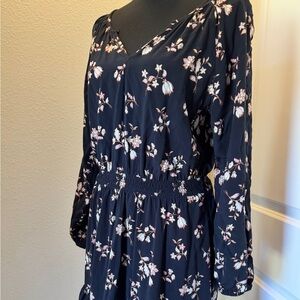 Old Navy Black Floral Tiered Dress with Pink and Orange Flowers